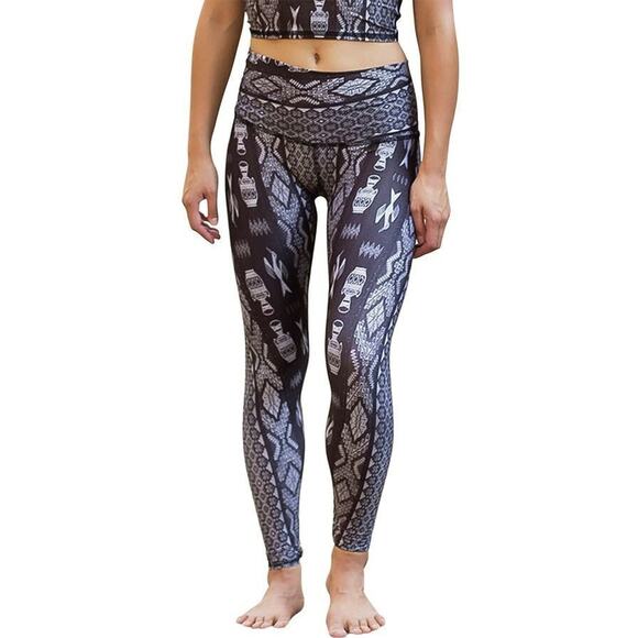 Teeki Leggings Pilates Yoga Gray Diamond Tribe Style Medium Anti Microbial Gym - Picture 8 of 10